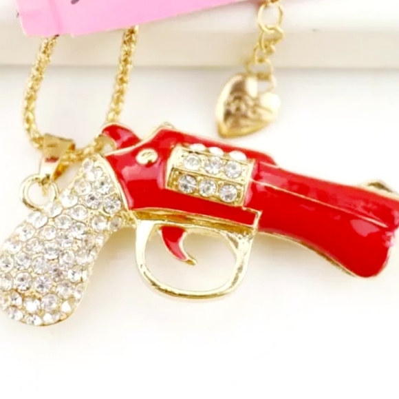 Gold Plated Red Crystal Gun/Pistol Pendant Necklace - Picture 7 of 16